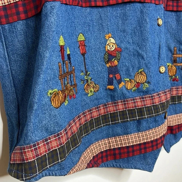 Bobbie Brooks Plus Size 22W 24W Denim Vest Scarecrow Pumpkin Fall Embroidered - Picture 4 of 10